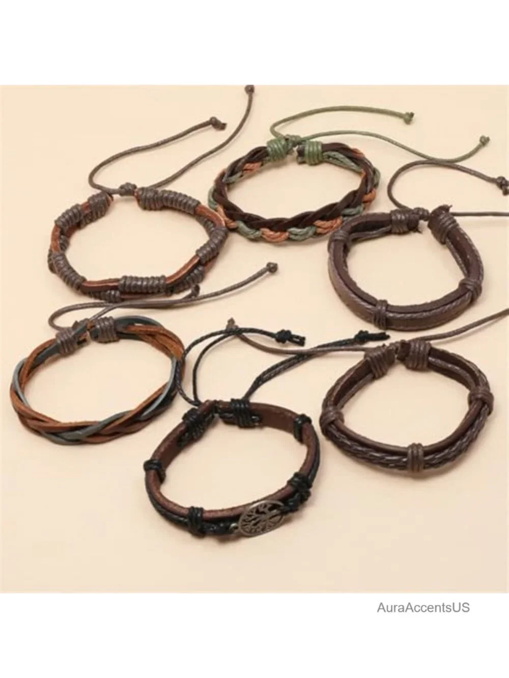 Multilayer Braided Faux Leather Wrap Cuff Bracelet Punk Gothic Grunge